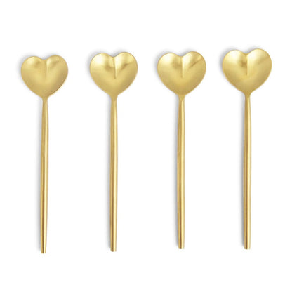 Heart Shape matt gold tea spoon, set of 4