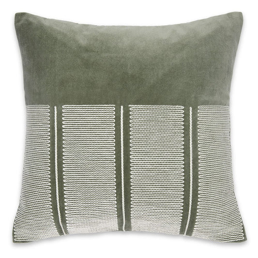 Embroidered Decorative Cushion Cover, Green Velvet