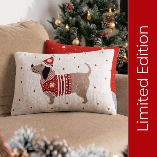 Knitted and Embroidered Decorative Cushion Cover, Cozy Christmas