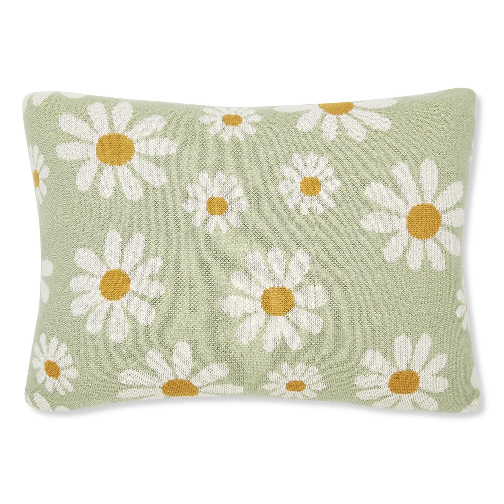 Knitted Embroidered Decorative Cushion Cover, Daisy Mint
