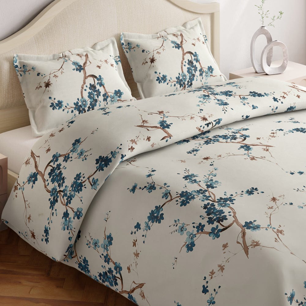 Floral Grace, 100% Cotton Double Size Bedsheet, 186 TC, Blue