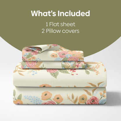 Vintage Peony 100% Cotton Double Size Bedsheet, 144 TC