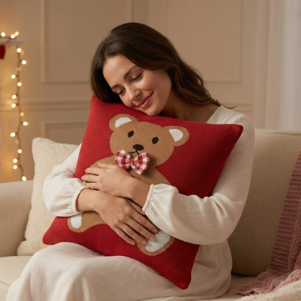 Knitted Jacquard Decorative Red Cushion Cover