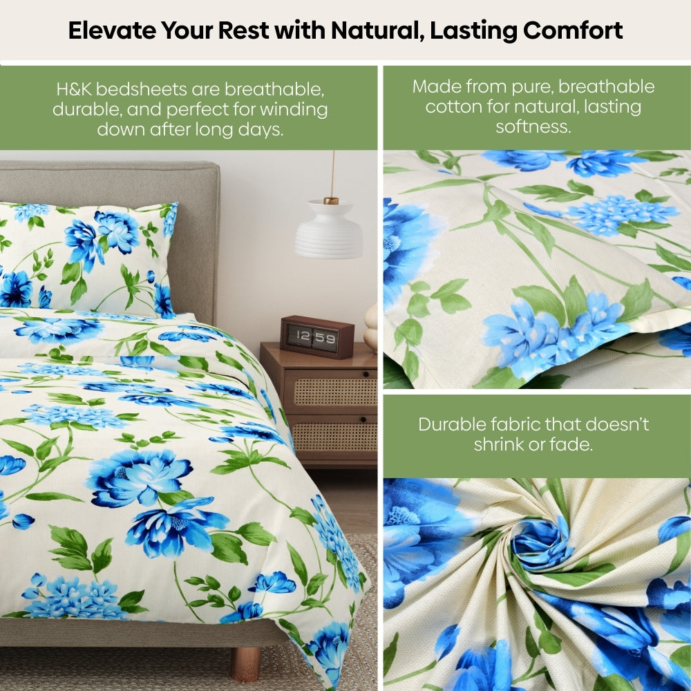 Garden Reverie 100% Cotton Double Bedsheet, 144TC
