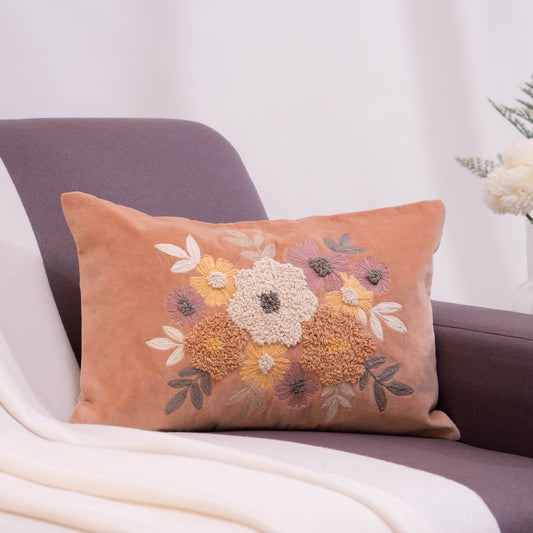 Embroidered Decorative Cushion Cover, Rustic Meadow