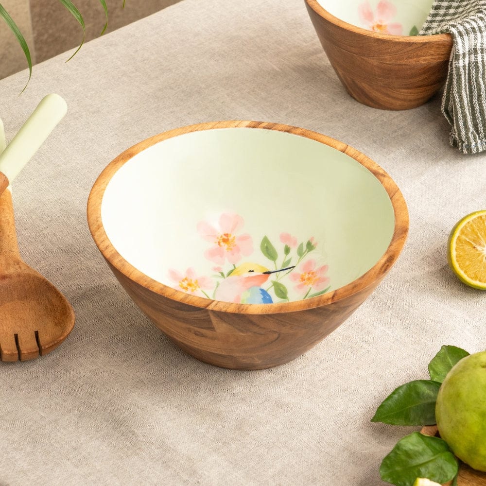 Bird and bloom wood Bowl, Large