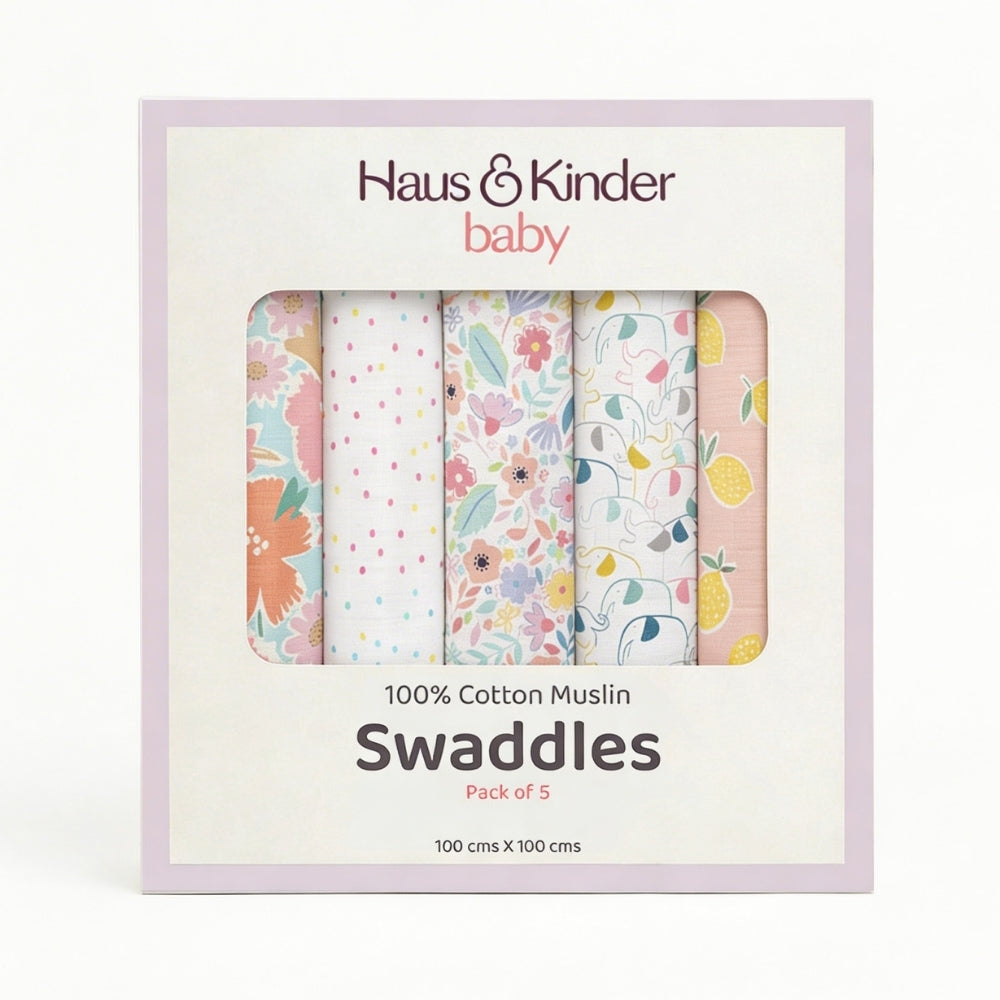 Eleflora Collection 100% Cotton Muslin Swaddle Pack Of  5