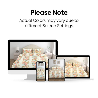 Vintage Peony 100% Cotton Double Size Bedsheet, 144 TC