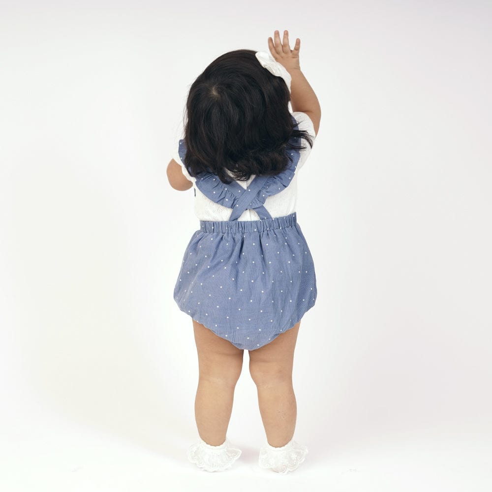 Girl Onesie Dress, Blue-White 0-12 Months