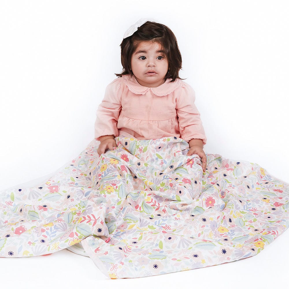 Little Bloom 100% Cotton Muslin Reversible Blanket for New Born Baby