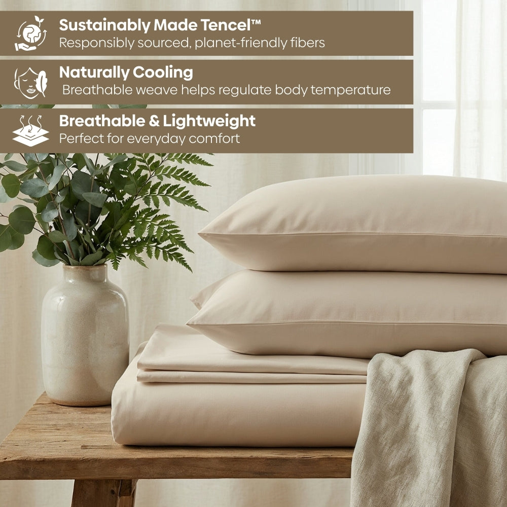 Tencel 300 TC King Flat Bedsheet- Sandstone Calm