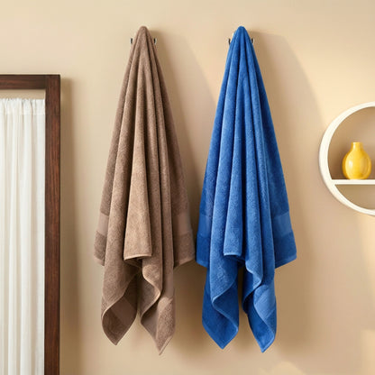 100% Cotton Harmony Combed Bath Towel- Pack Of 2  (Cobalt, Almond)