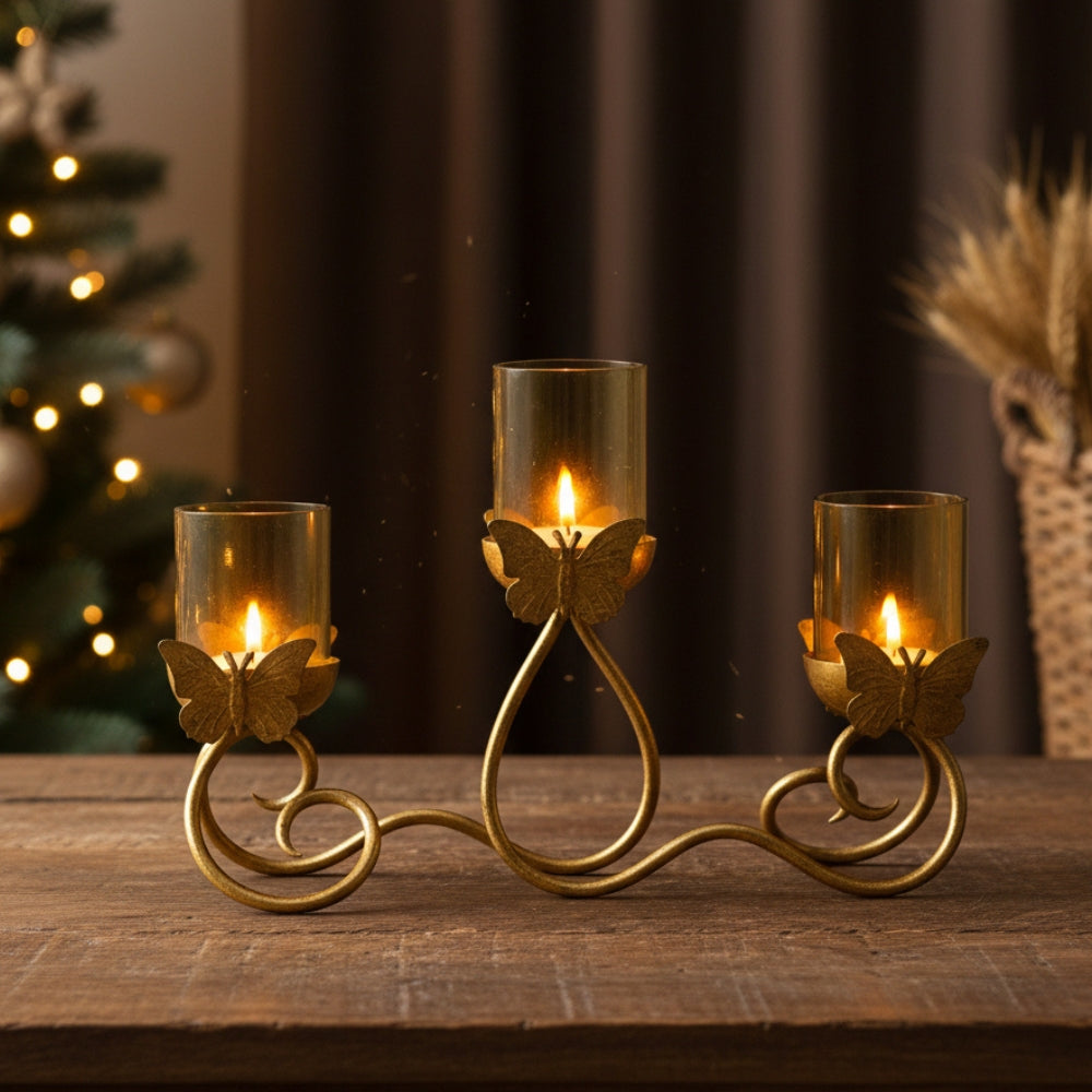 Metal Butterfly Tea Light Holder, Gold