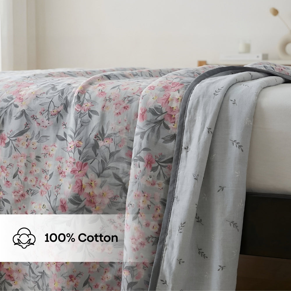 Moments 100% Cotton Reversible Double Dohar Set Of 1, Grey