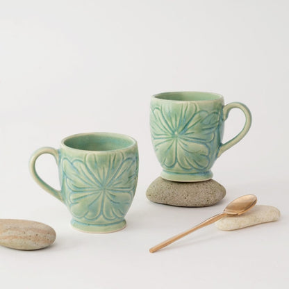 Floral Sage Ceramic Mug, Set of 2