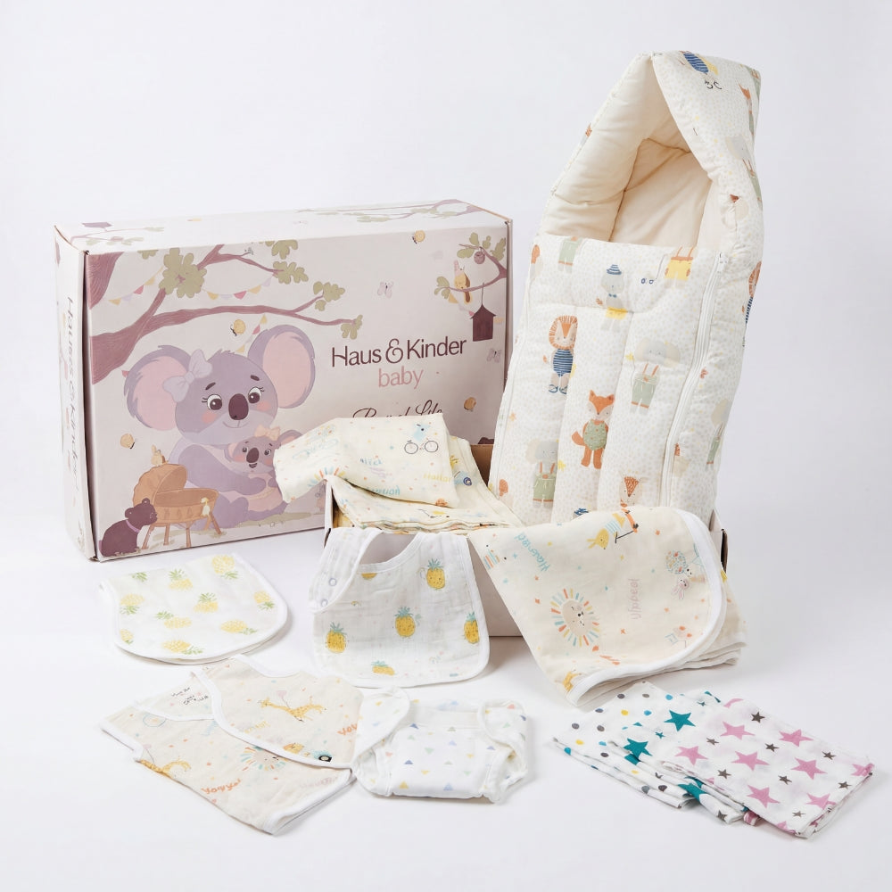 Box Of Love Baby Essentials  I Perfect Baby Shower Gift Pack I – Jungle Joy Edit (Pack of 10)