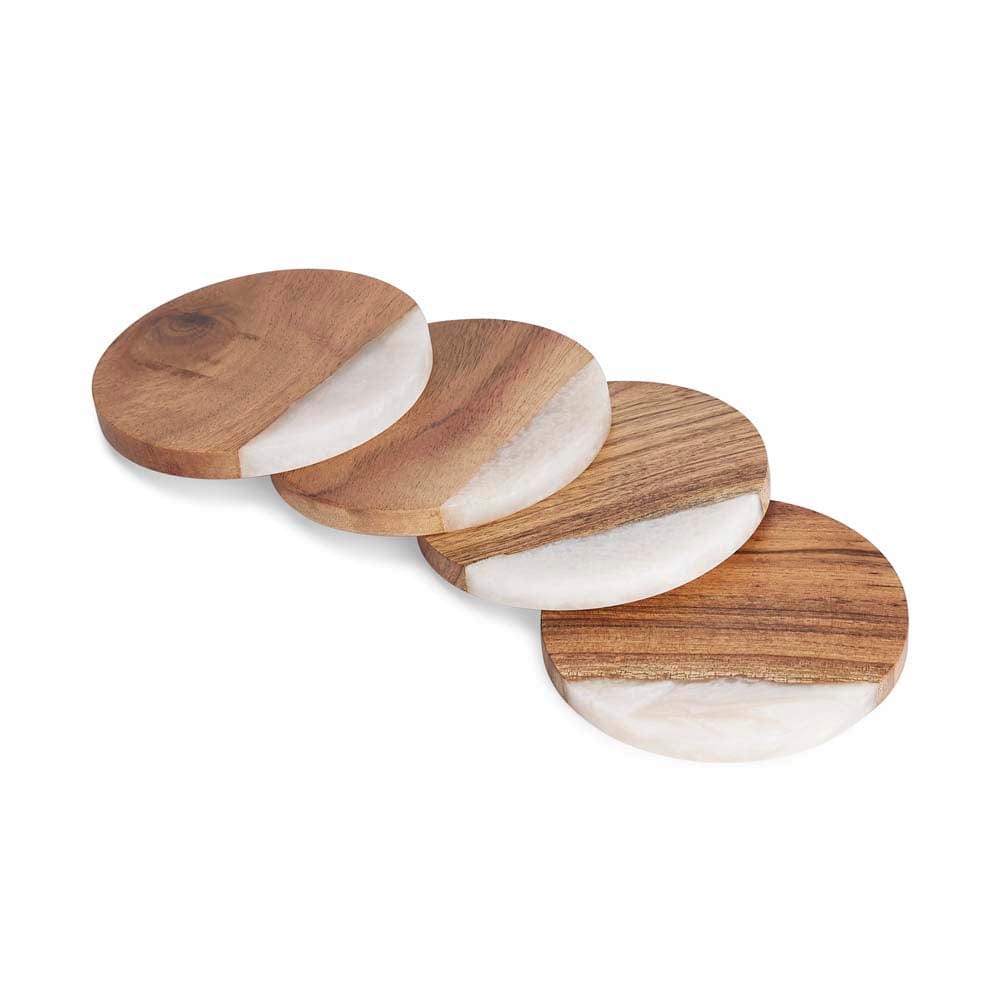 Timber & Resin Round coaster set of 4, White & Natural