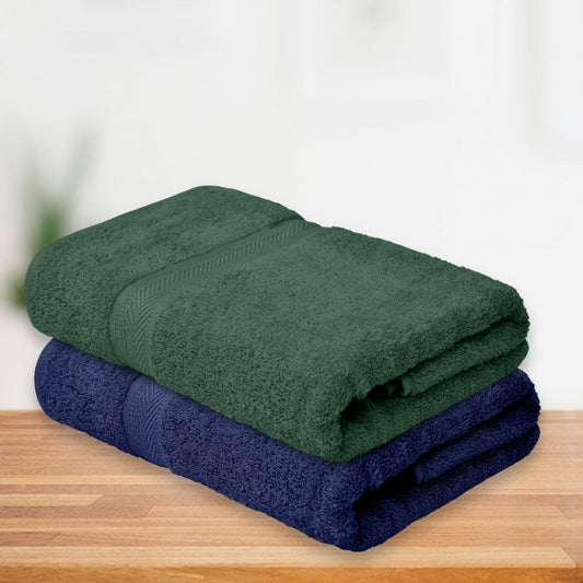 Bath Towel Set of 2, 100% Cotton, Navy & Olive