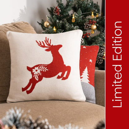 Knitted and Embroidered Decorative Cushion Cover, Rudolph