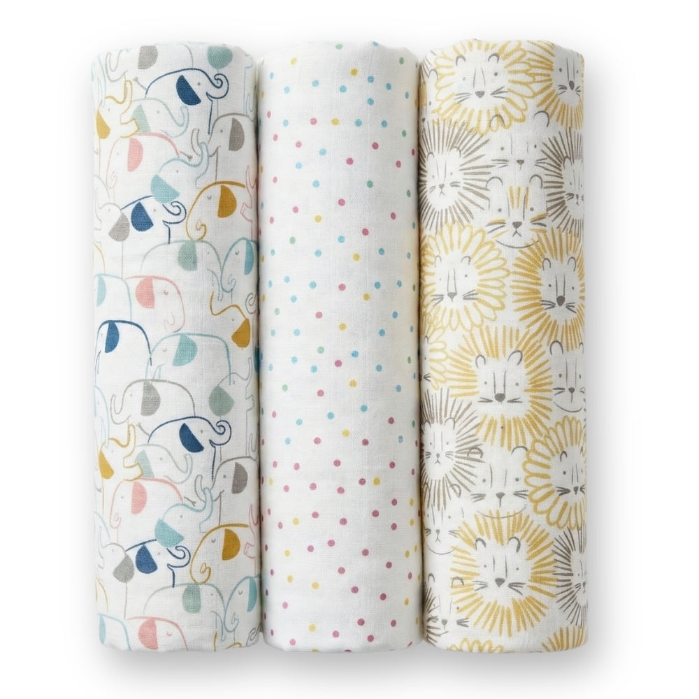 Jungle Collection 100% Cotton Soft Muslin Swaddles Wrap for Newborn Baby - Pack of 3, Multicolor