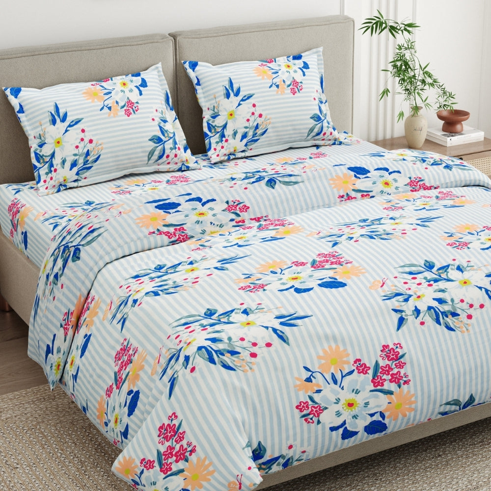 Moments 100% Cotton 186 TC King Bedsheet, Blue