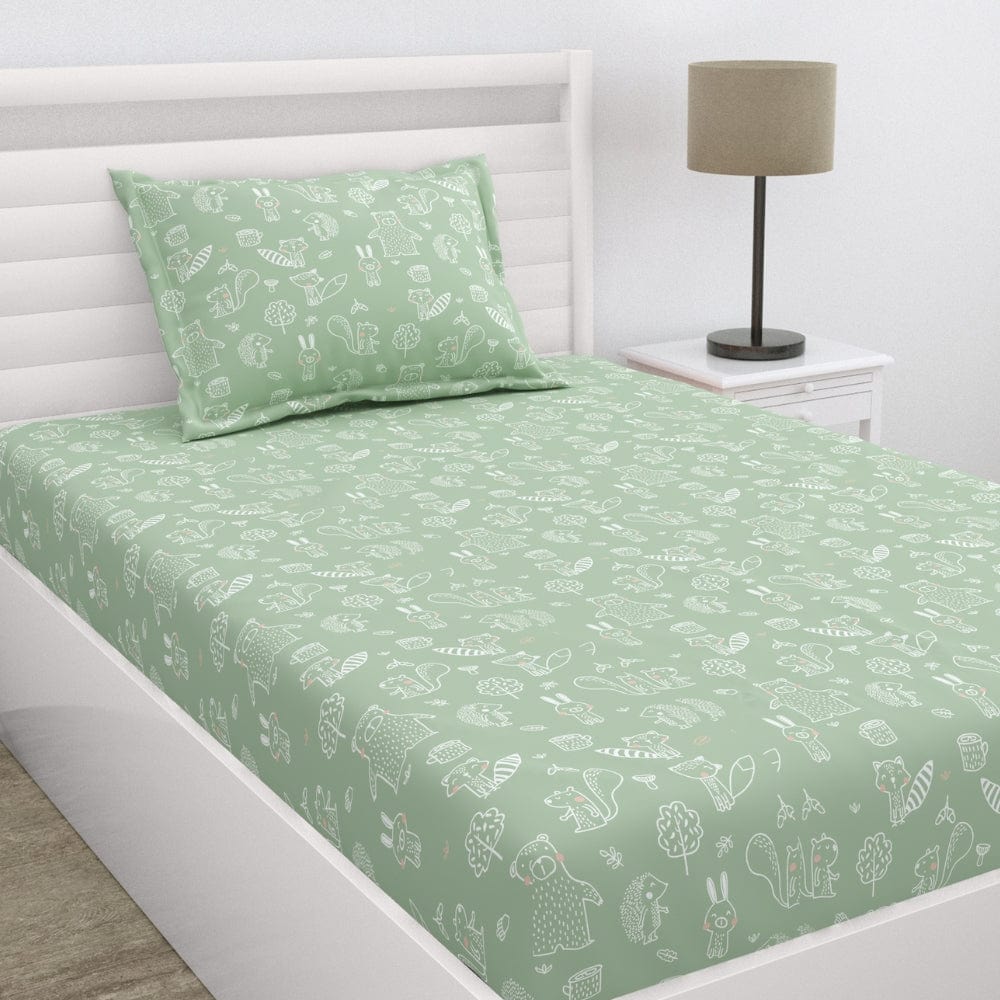 Percale 210 TC Single Flat Bedsheet- Foliage Fantasy