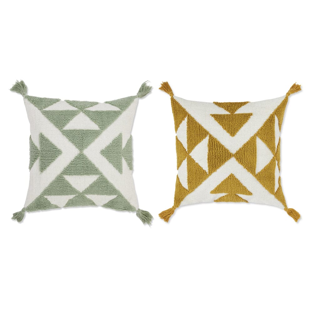 Tufted Decorative Cushion Cover, Triangle Yellow & Green Pack of 2