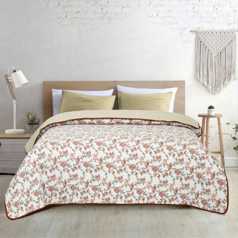 Digital Printed Ultra Soft Peach Finish Reversible Comforter, Rosewood Charm