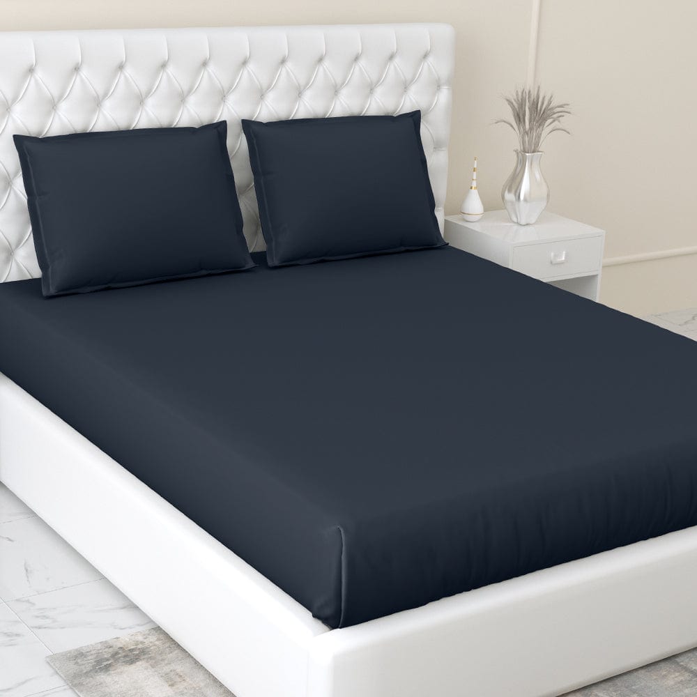 Navy Blue 100% Cotton Bedsheet, 300 TC