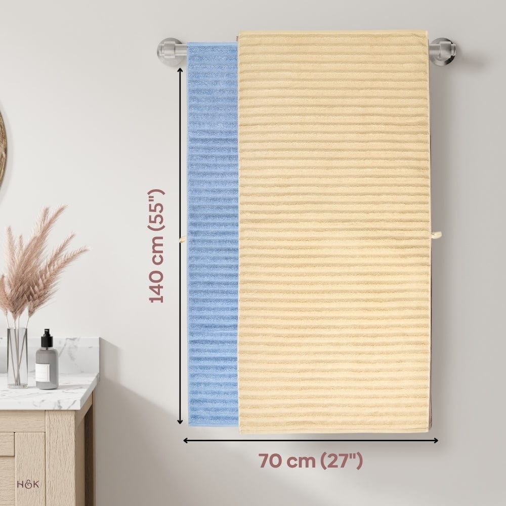 100% Cotton Allure Zero Twist Bath Towel- Pack Of 2 - (Beige, Dusty Blue)