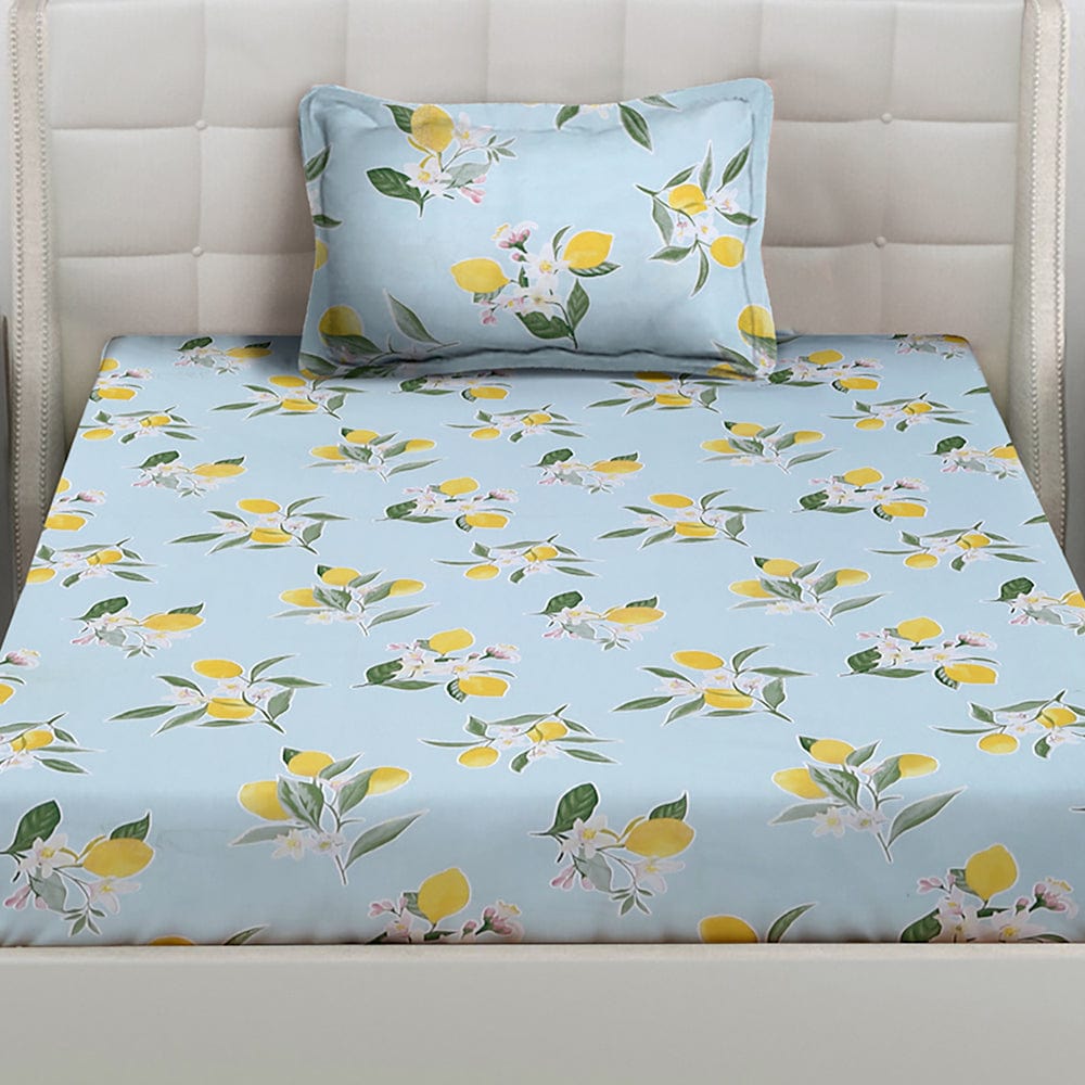 Citrus Breeze 100% Cotton Double Bedsheet, 186 TC