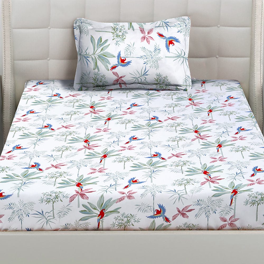 Palm Scape 100% Cotton Single Bedsheet, 186 TC