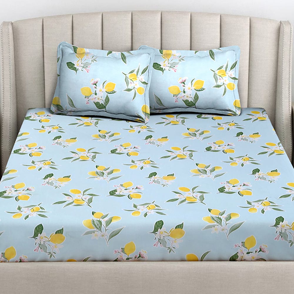 Citrus Breeze 100% Cotton Double Bedsheet, 186 TC