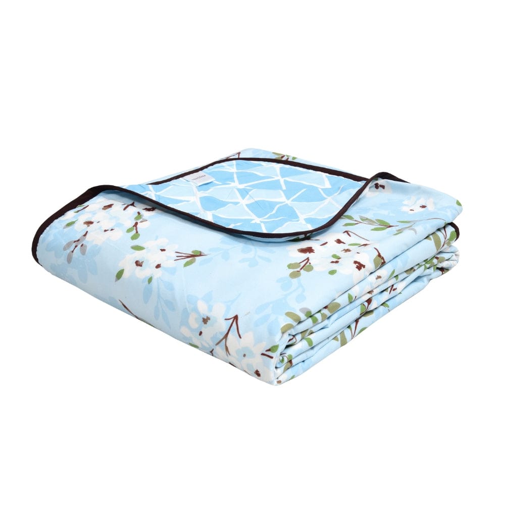 Digital Printed Ultra Soft Peach Finish Reversible Dohar, Dove Blue Bloom