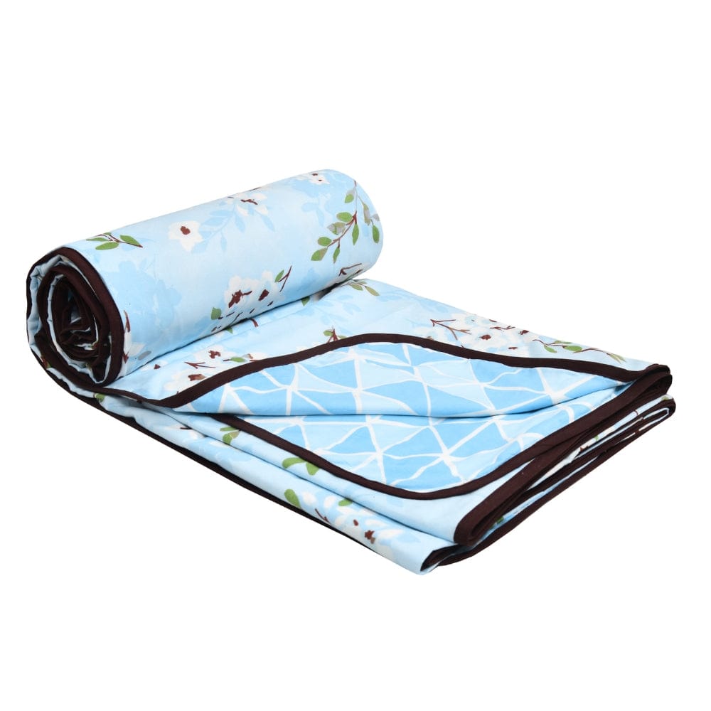 Digital Printed Ultra Soft Peach Finish Reversible Dohar, Dove Blue Bloom