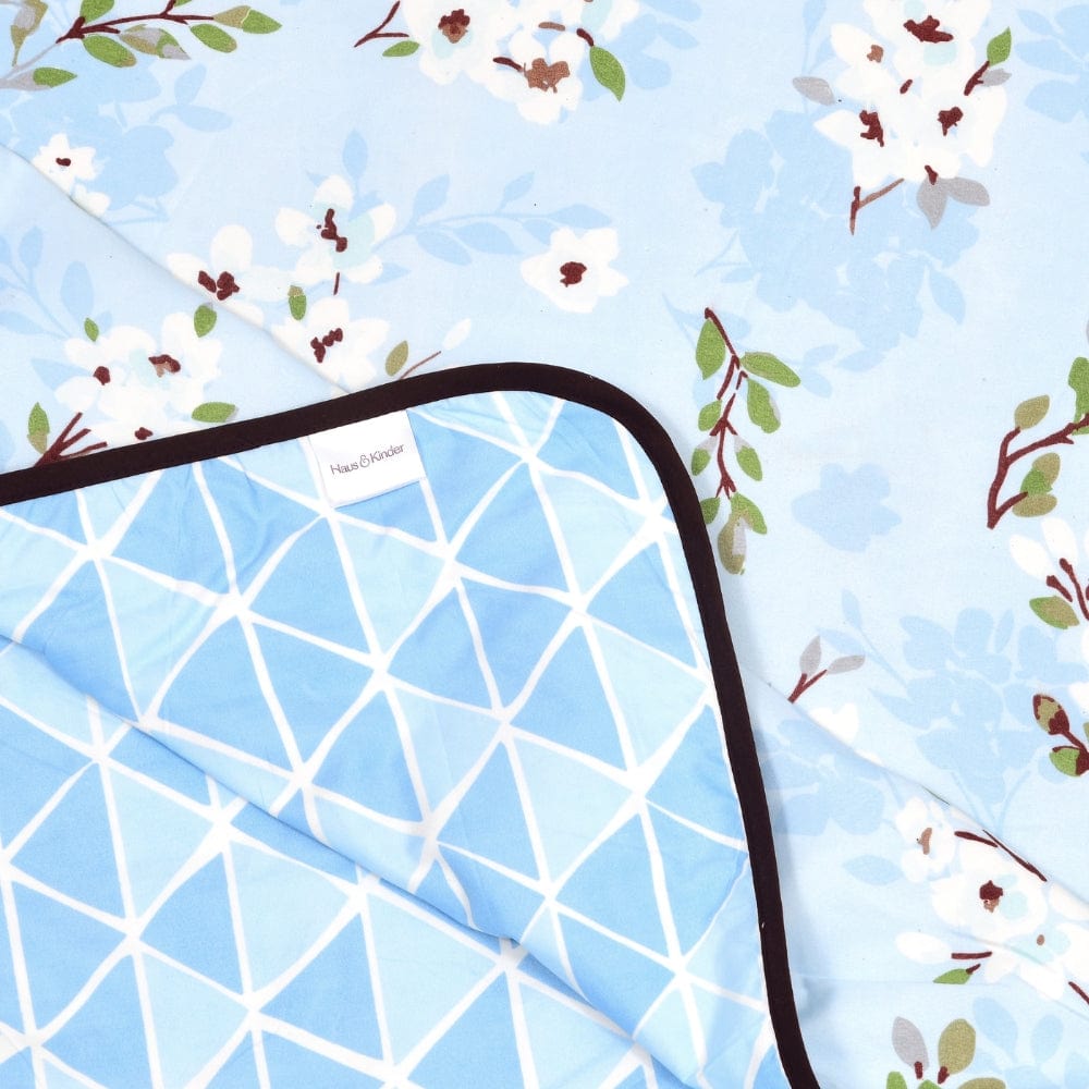 Digital Printed Ultra Soft Peach Finish Reversible Dohar, Dove Blue Bloom