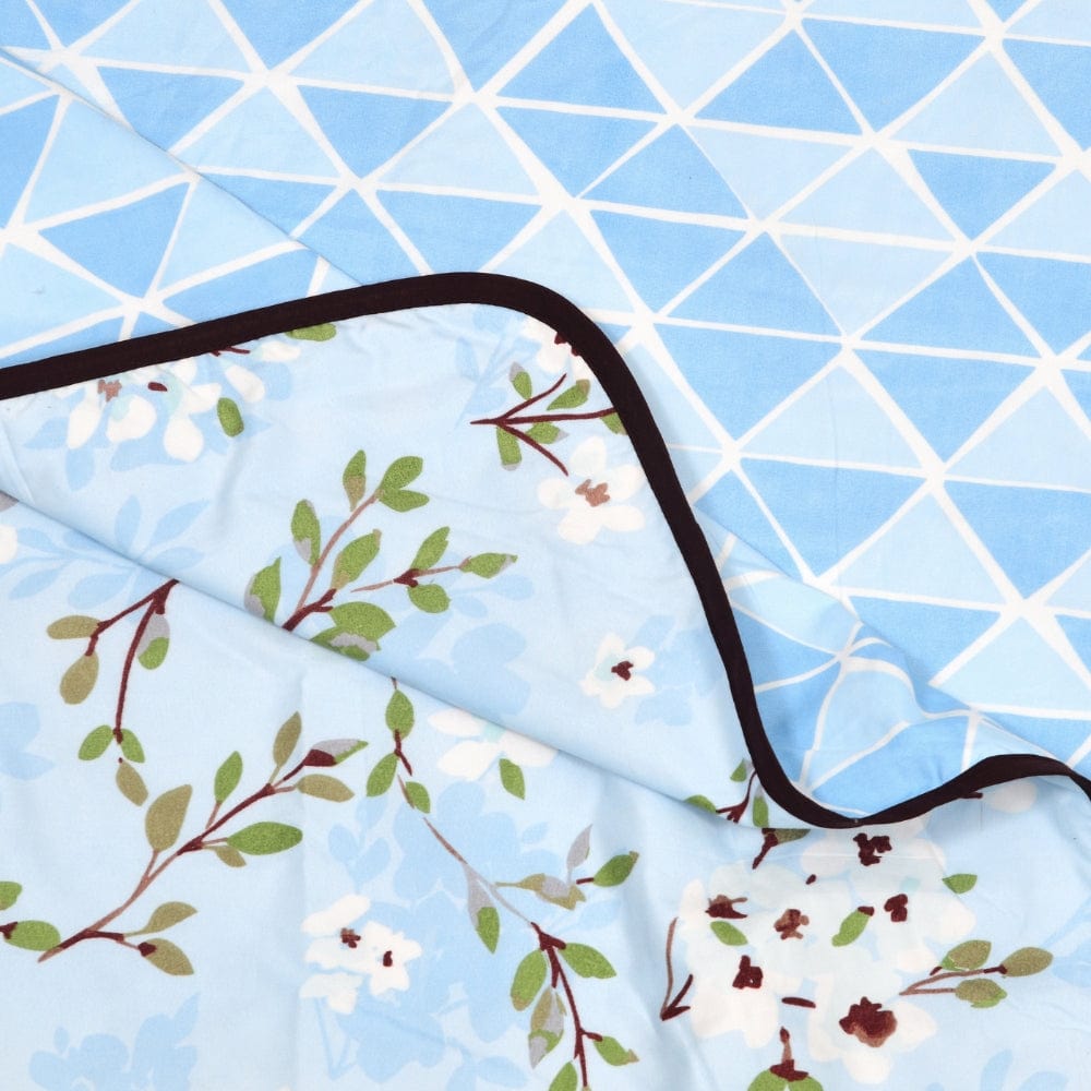 Digital Printed Ultra Soft Peach Finish Reversible Dohar, Dove Blue Bloom