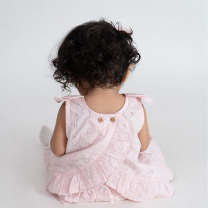 100% Cotton Chifly Frock with Blommer- Pink