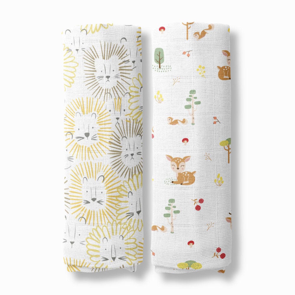 Zoo Tales Collection 100% Cotton Muslin Swaddle Pack of 2