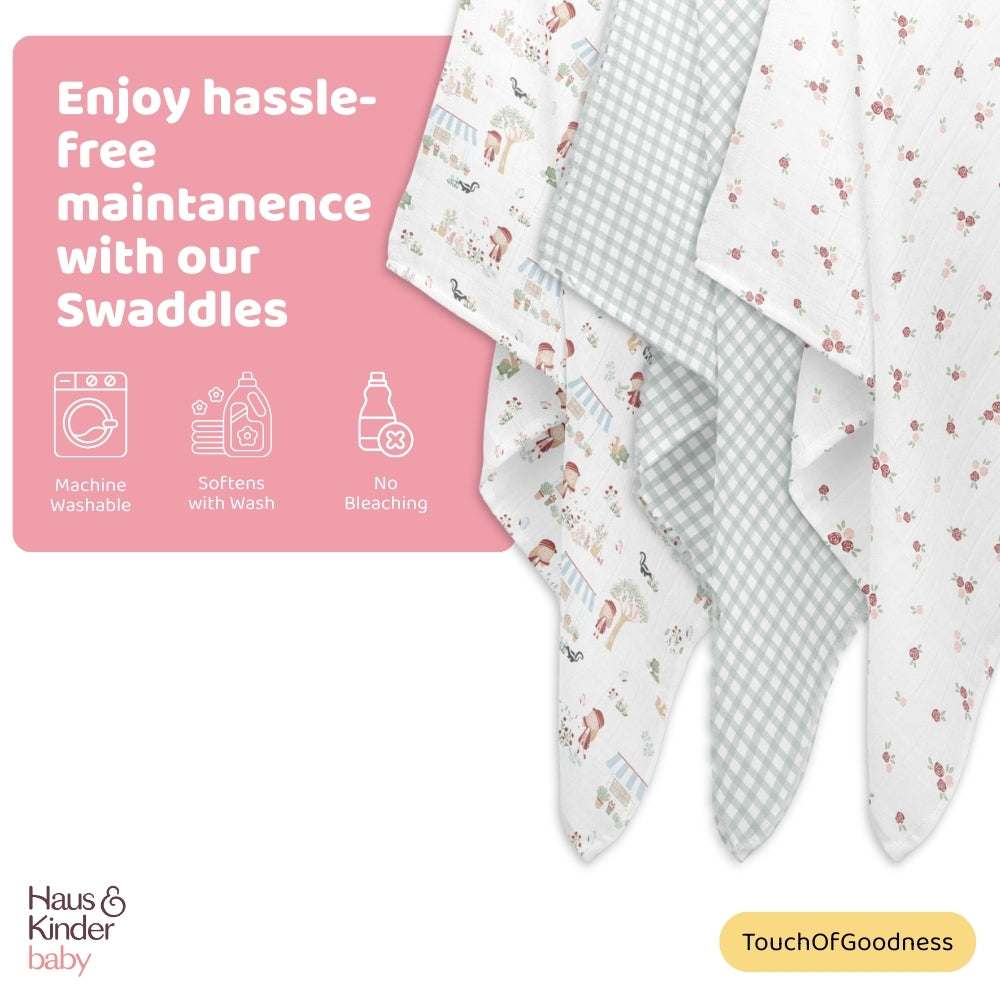 Scarlet In Garden Collection Muslin Swaddle- Pack Of 3