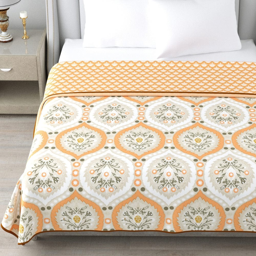 Digital Printed Ultra Soft Peach Finish Reversible Dohar, Taupe Trellis