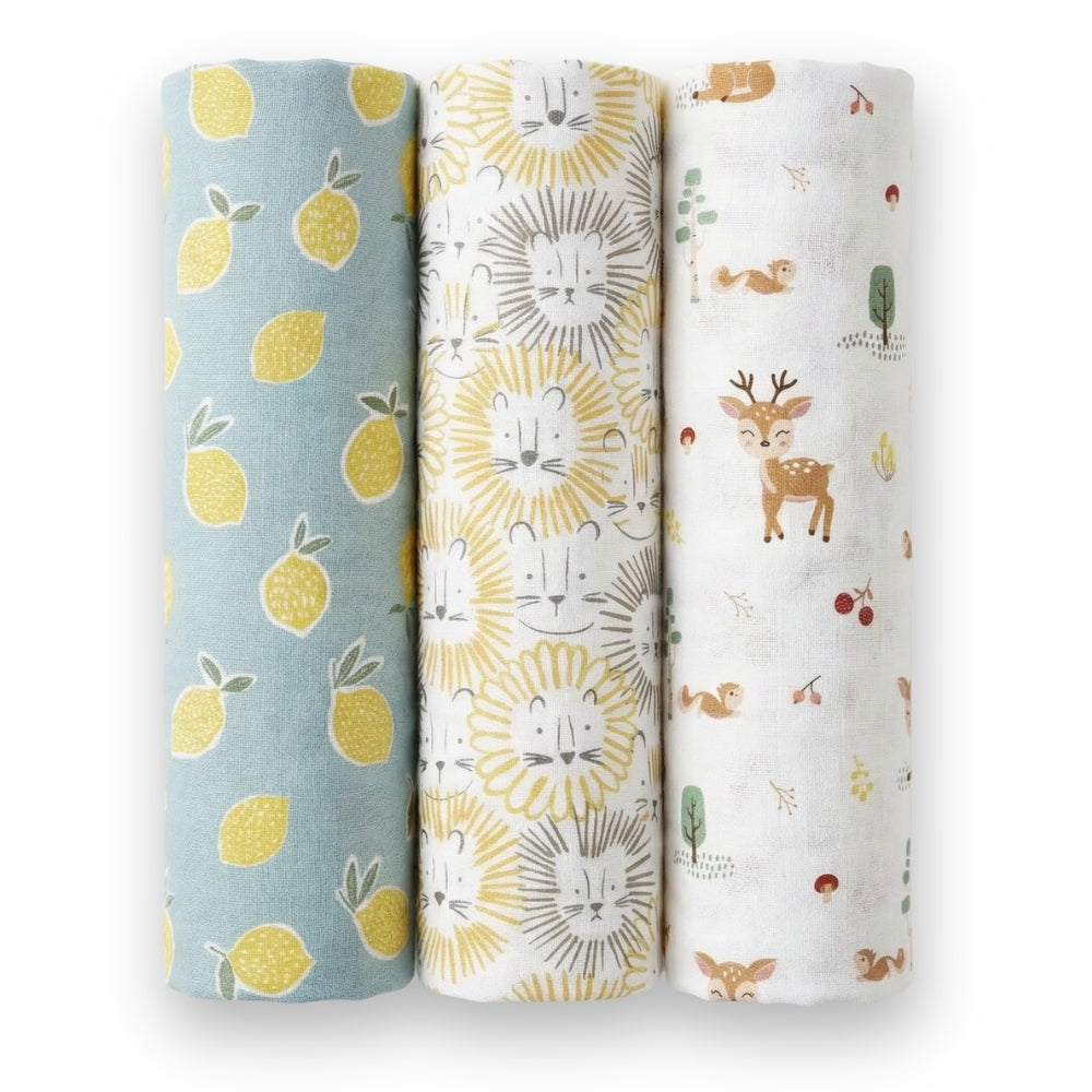 Wildlife wonder Collection 100% Cotton Muslin Swaddle Pack Of 3