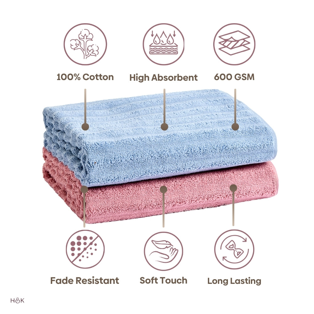 100% Cotton Allure Zero Twist Bath Towel- Pack Of 2 (Dusty Blue, Dusty Rose)