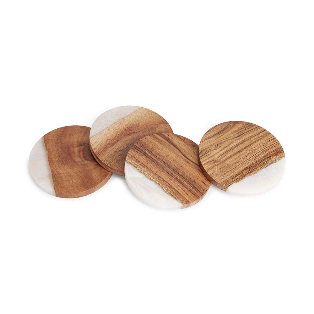 Timber & Resin Round coaster set of 4, White & Natural