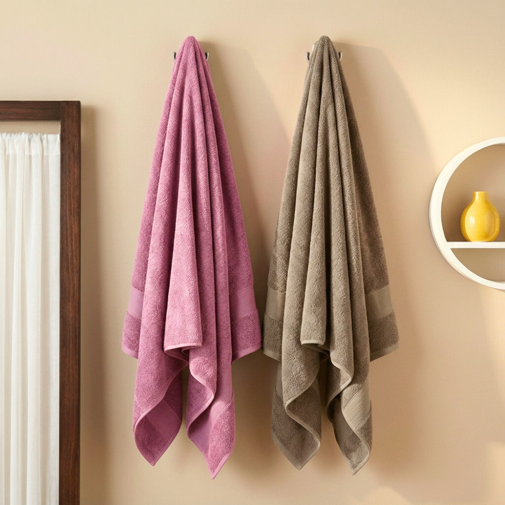 100% Cotton Harmony Combed Bath Towel- Pack Of 2  (Cameo Pink, Taupe)