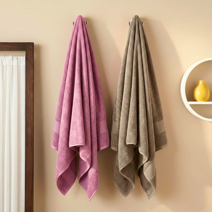 100% Cotton Harmony Combed Bath Towel- Pack Of 2  (Cameo Pink, Taupe)