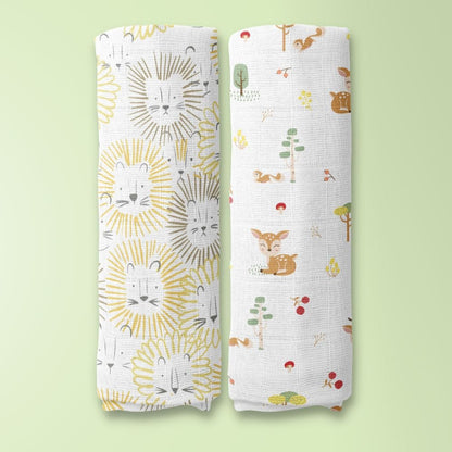 Zoo Tales Collection 100% Cotton Muslin Swaddle Pack of 2