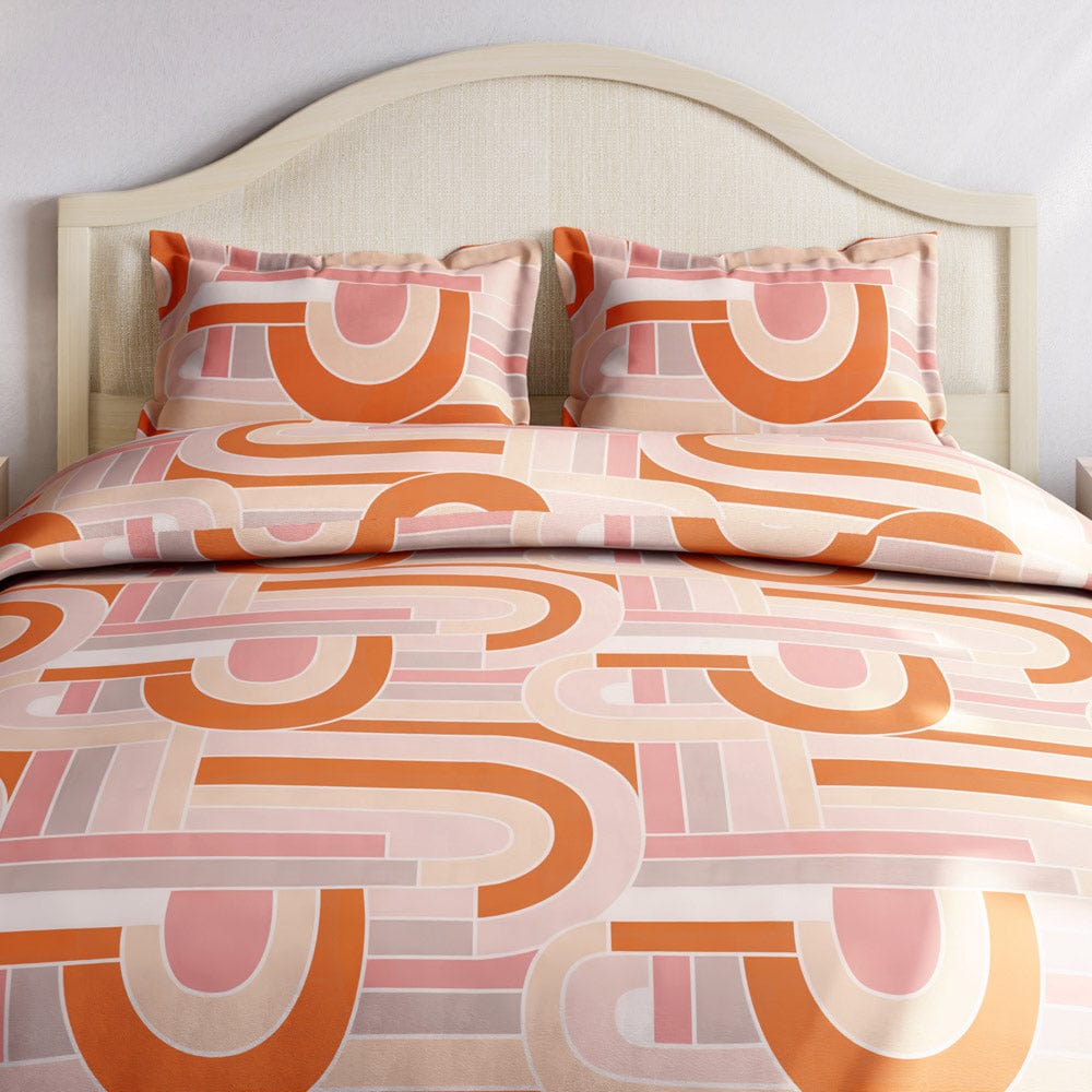 Pink Geometric 100% Cotton Double Bedsheet, 144 TC