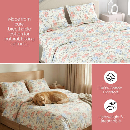 100% Combed Cotton 144 TC Double Flat Bedsheet Petalhaze