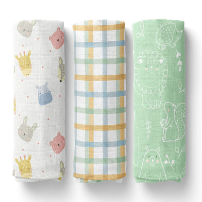 Jungle Jigsaw Collection 100% Organic Cotton Muslin Swaddle Pack Of  3